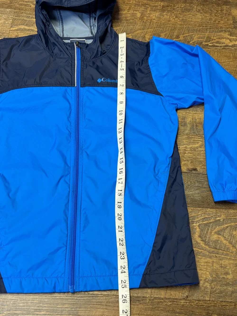Columbia Glennaker Rain Jacket Coat Youth Boys Large 14/16 Blue Navy Hood Zip - Picture 3 of 10